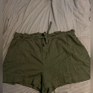 Army Green High Waist Paper Bag Shorts 4x